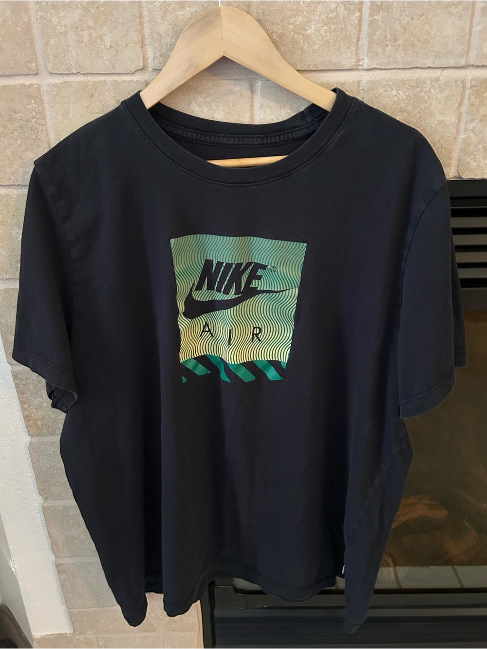 Nike Air Black Tee with Green-Yellow Gradient Nike Air Logo Size XXL